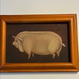 Rustic Brown Framed Pig Art